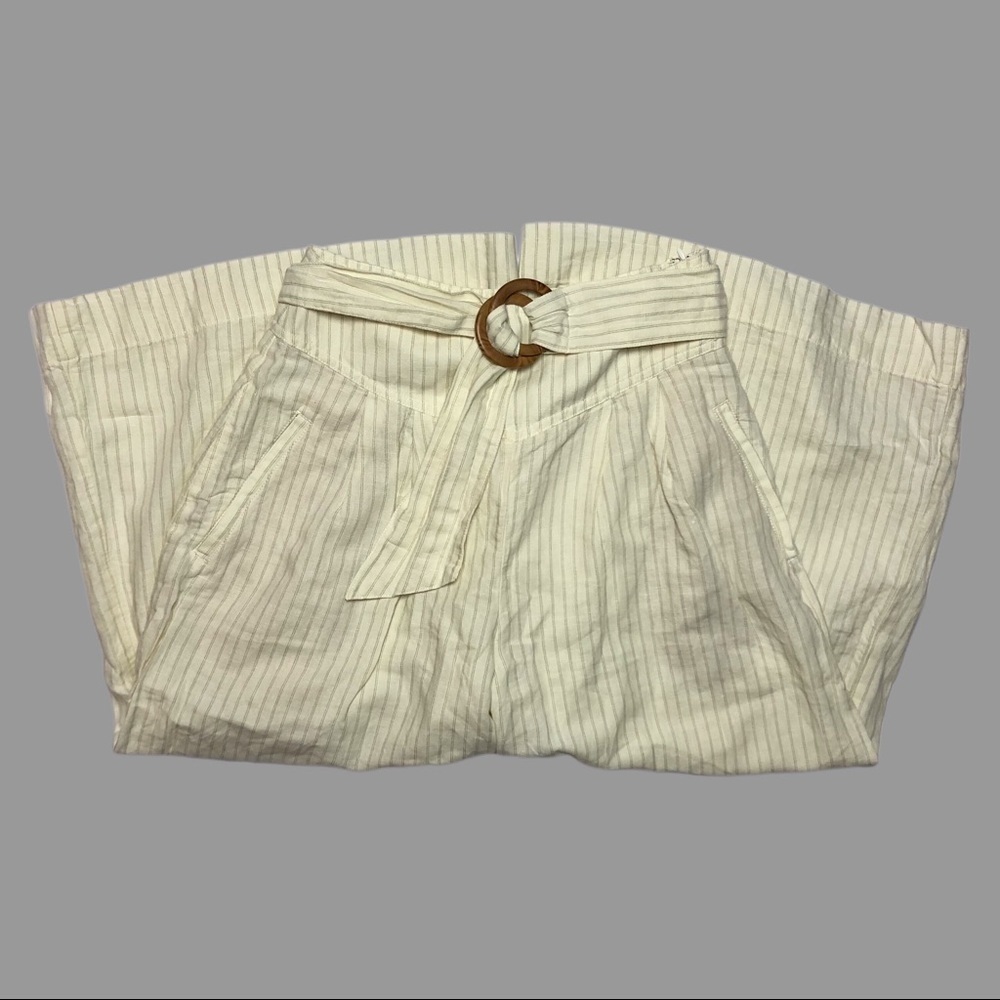 ❤️ 4 ❤️ NWOT Anthro Pants Linen Belted Wide Leg Cropped Pinstripe